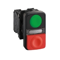 Slika Taster svetleći dvostruki O22 zeleni udubljeni/crveni izbočeni povratak 1NO+1NC 120V Schneider