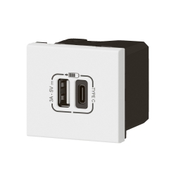 Slika USB priključnica 2M Tip A+C bela PM Legrand