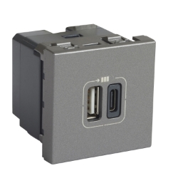 Slika Punjač 2M 2xUSB-A+C 3A 15W aluminijumski PM Legrand