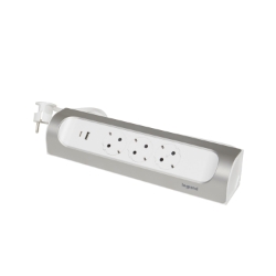 Slika Kabal produžni 1M 3 priključna mesta 2P+E USB A+C bela/alu Legrand