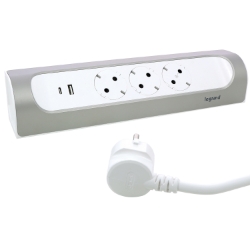 Slika Kabal produžni 1M 3 priključna mesta 2P+E USB A+C bela/alu Legrand