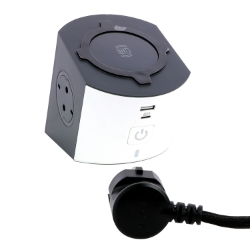 Slika Kabal produžni 2M 2 priključna mesta 2P+E USB A+C bežično punjenje 10W beli/tamno sivi Legrand