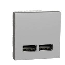 Slika Utičnica napajanja 2 USB 2.0 2M aluminijum Schneider